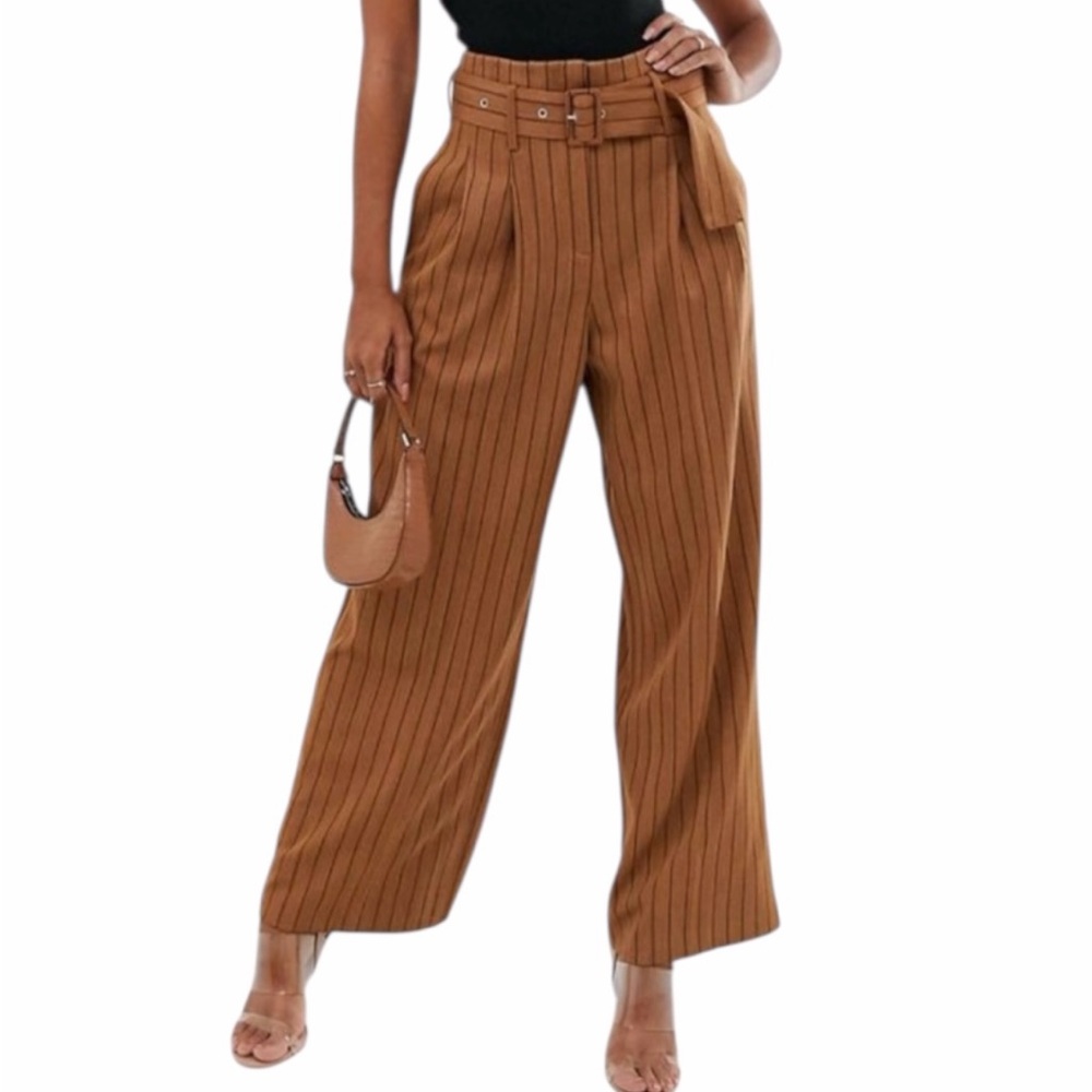ASOS Tan Striped Wide Leg Pants